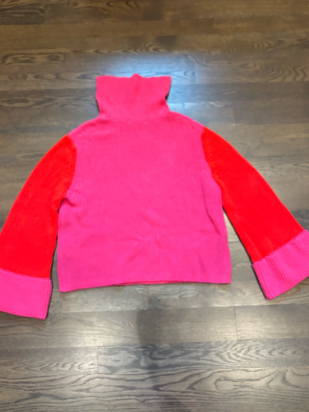 Sugarlips Pink and Red Colorblock Turtleneck Sweater